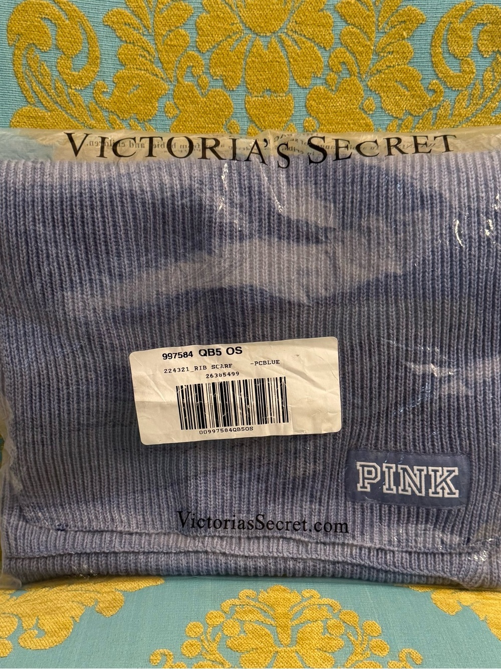 NWT PINK Victoria's Secret Periwinkle Knit Ribbed Scarf 72” X 10.5”